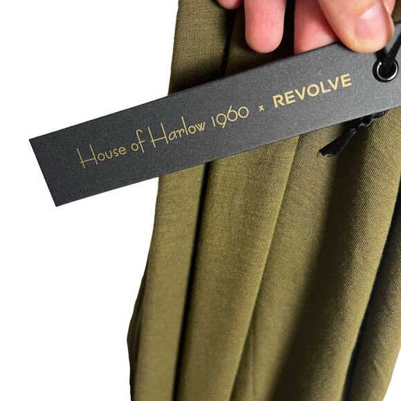 House of Harlow Frederica Midi Halter Dress Olive Green Size L - Picture 7 of 10